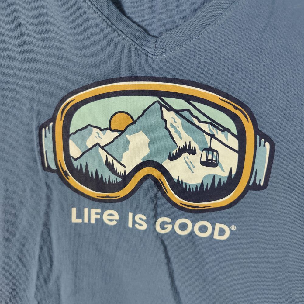 Life Is Good Blue Long Sleeve Tee with Mountain Goggles Graphic